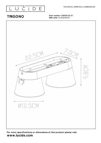 Lucide TRIGONO - Plafondspot - 2xGU10 - Wit - technisch